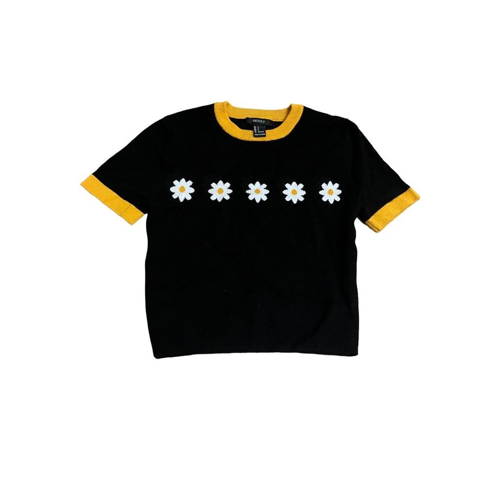 Forever21 black and yellow flower sweater crop top